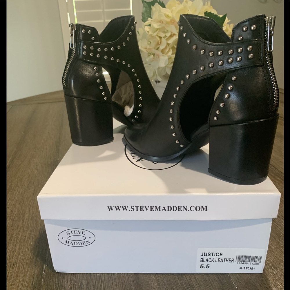 Steve Madden Justice Black Leather Studded Booties